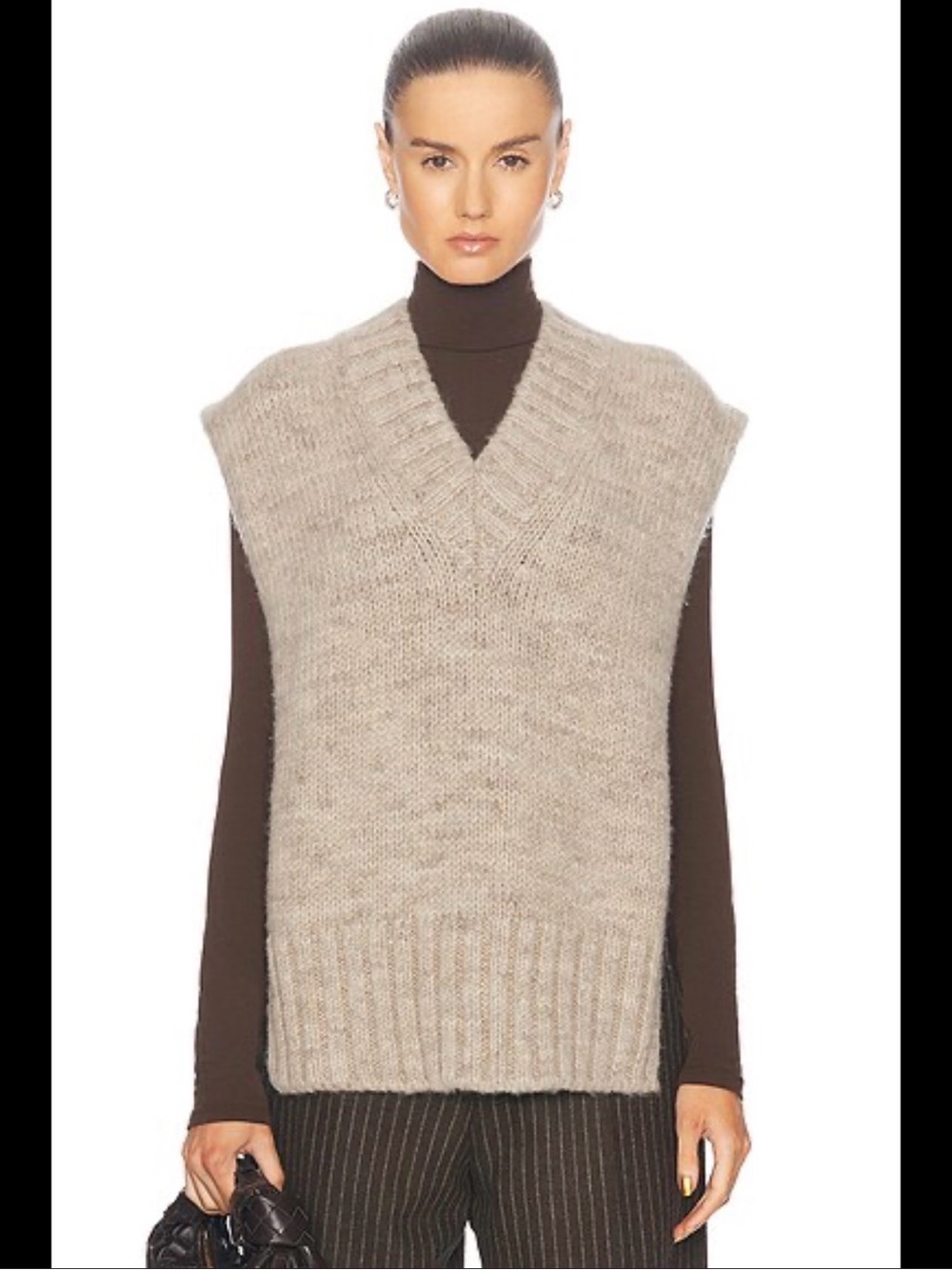 Ellen Tracy Beige & Cream Cable-Trim V-Neck Sweater Vest - Picture 14 of 15